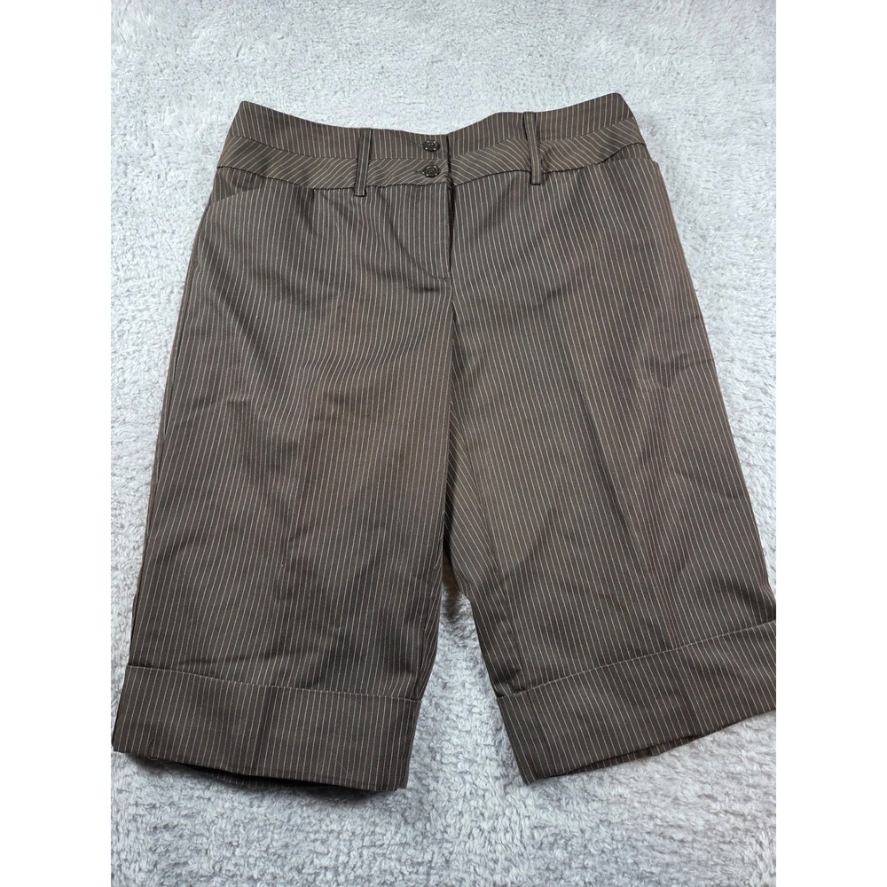 Studio 1940 Bermuda Shorts‎ 6 Brown Womens Pinstripe Cuffed Knee Length Tailored